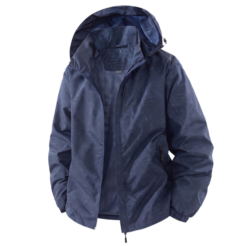 Leaf Print Waterproof Hooded Windbreaker