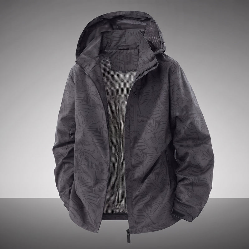 Leaf Print Waterproof Hooded Windbreaker