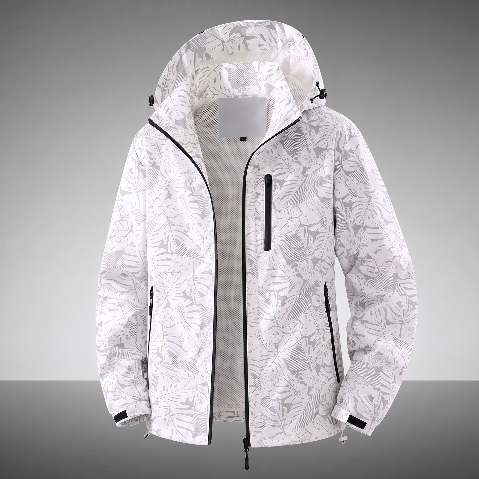 Leaf Print Waterproof Hooded Windbreaker
