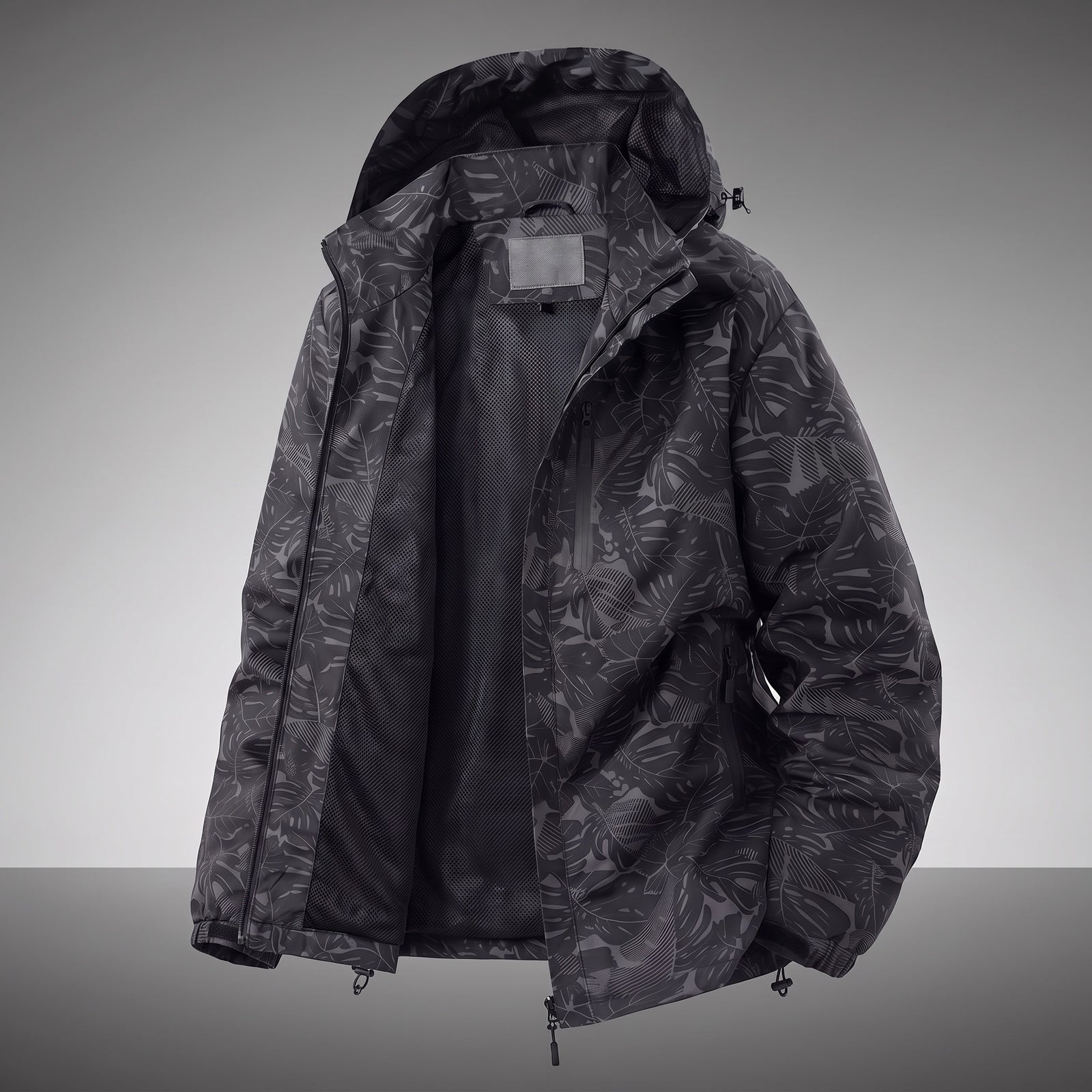Leaf Print Waterproof Hooded Windbreaker