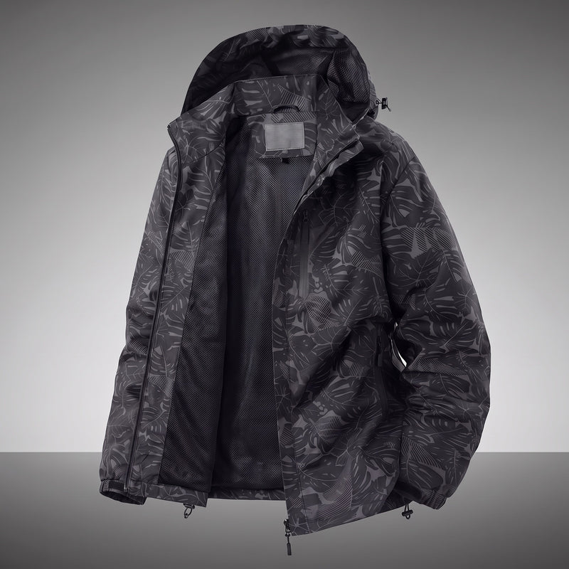 Leaf Print Waterproof Hooded Windbreaker