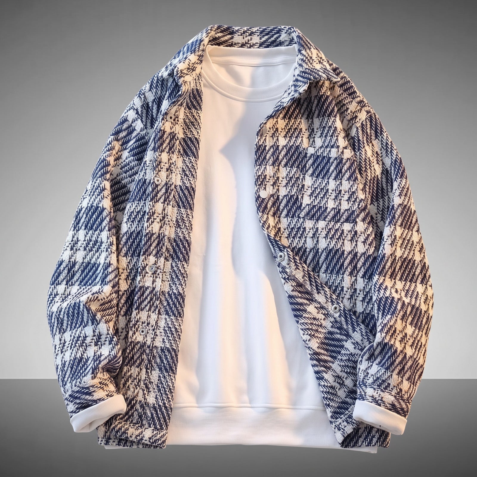 Plaid Wool-Blend Overshirt Jacket