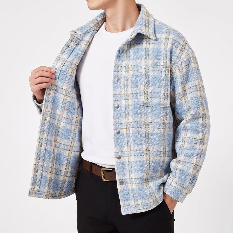 Plaid Wool-Blend Overshirt Jacket