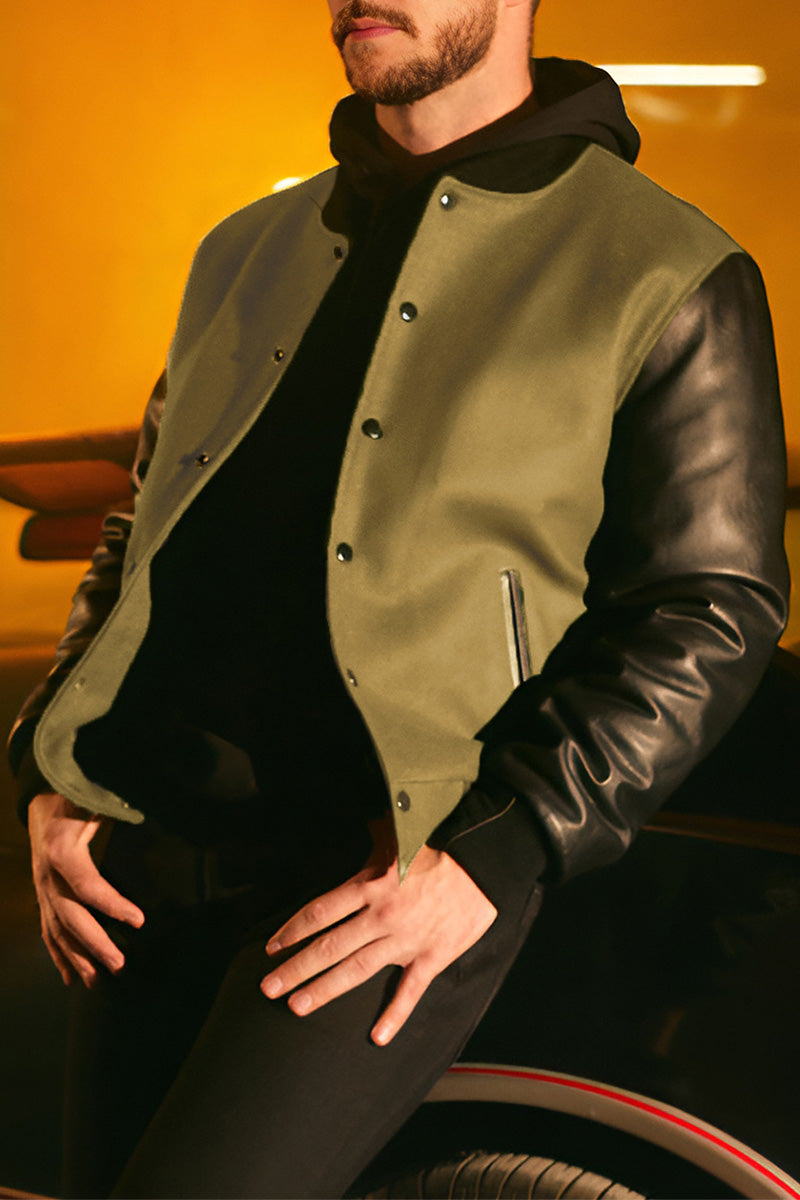 Partial Leather Varsity Jacket