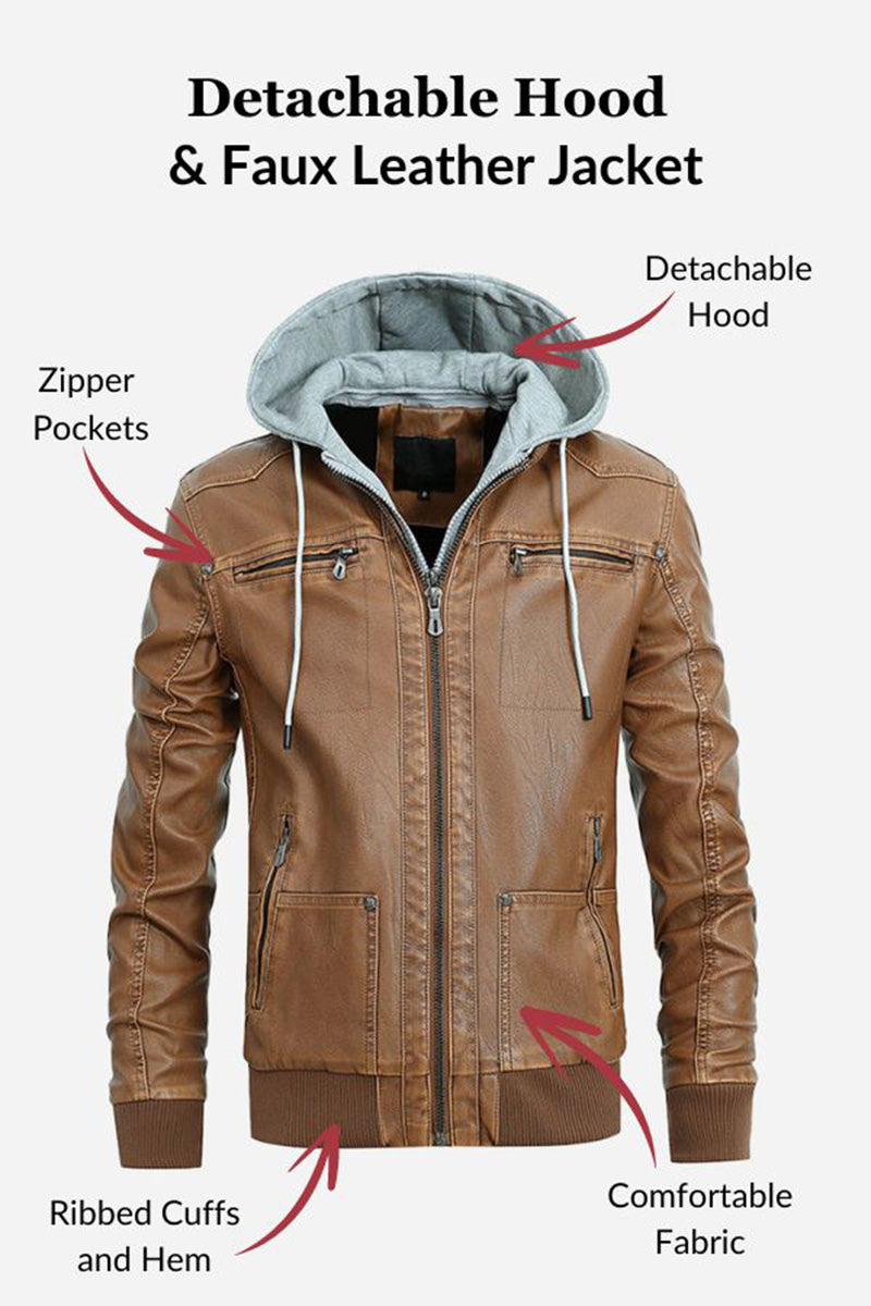 Detachable Hood &amp; Faux Leather Jacket