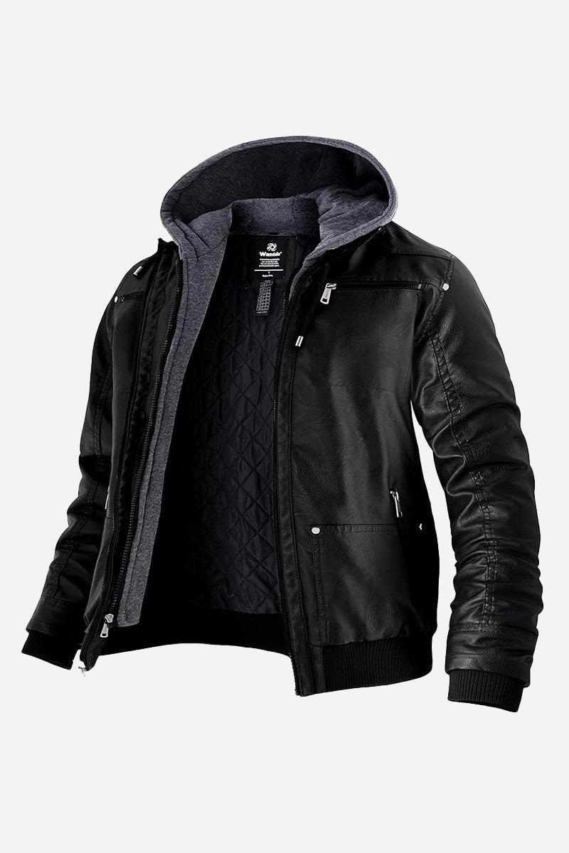 Detachable Hood &amp; Faux Leather Jacket