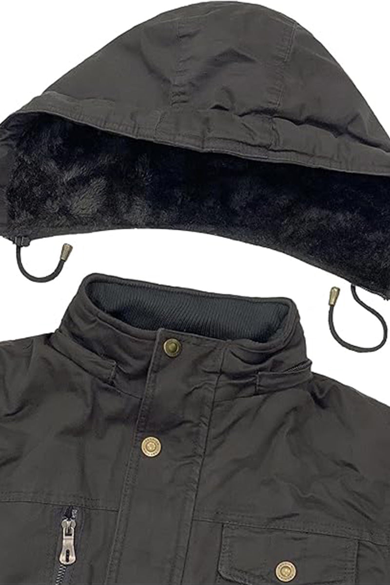 Thick Fleece Hooded Cargo Jacket with Pockets