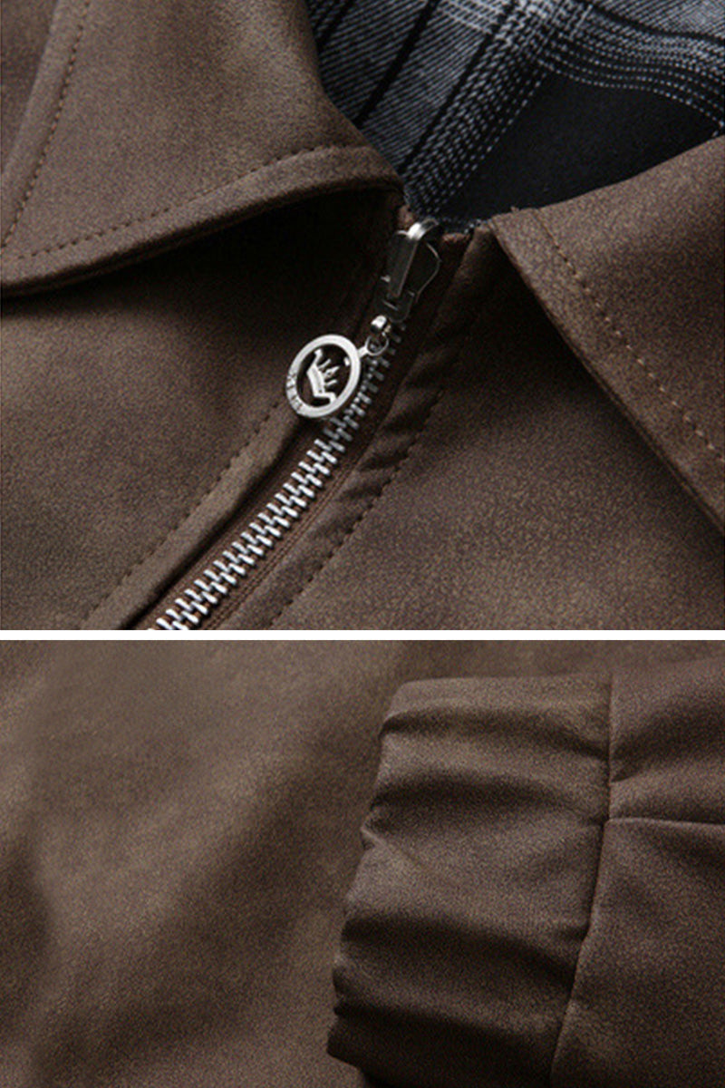 Suede-Finish Retro Military Plaid Jacket