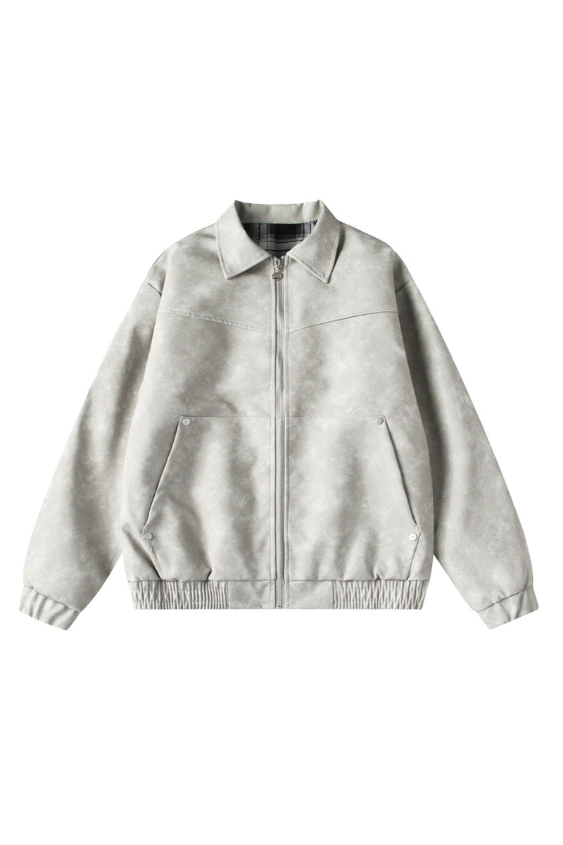 Suede-Finish Retro Military Plaid Jacket