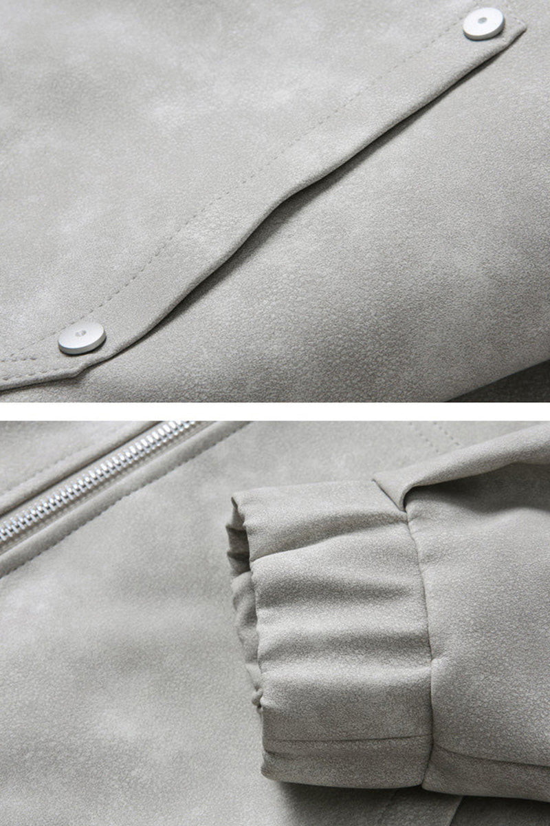 Suede-Finish Retro Military Plaid Jacket