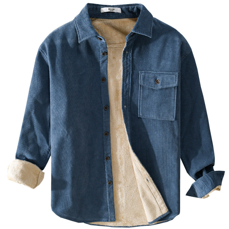 Thickened Fleece-Lined Cotton Shirt Jacket with Pocket