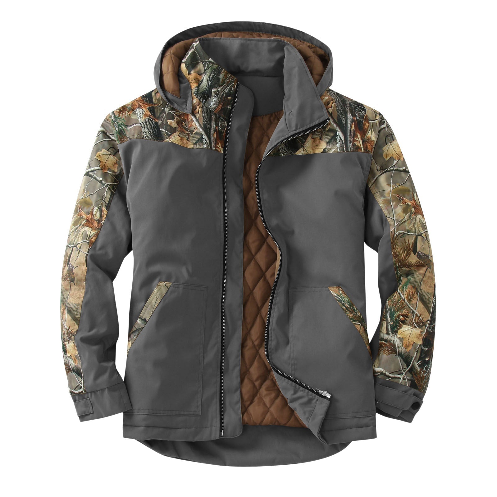 Printed Colorblock Hooded Padded Jacket with Removable Hood
