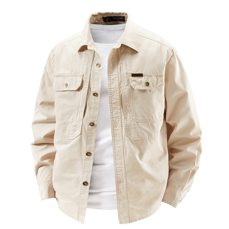 Classic Workwear Long Sleeve Washed Cotton Lightweight Jacket