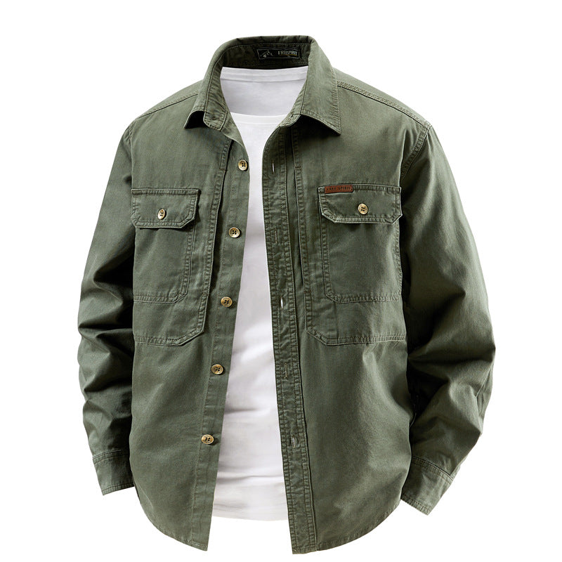 Classic Workwear Long Sleeve Washed Cotton Lightweight Jacket