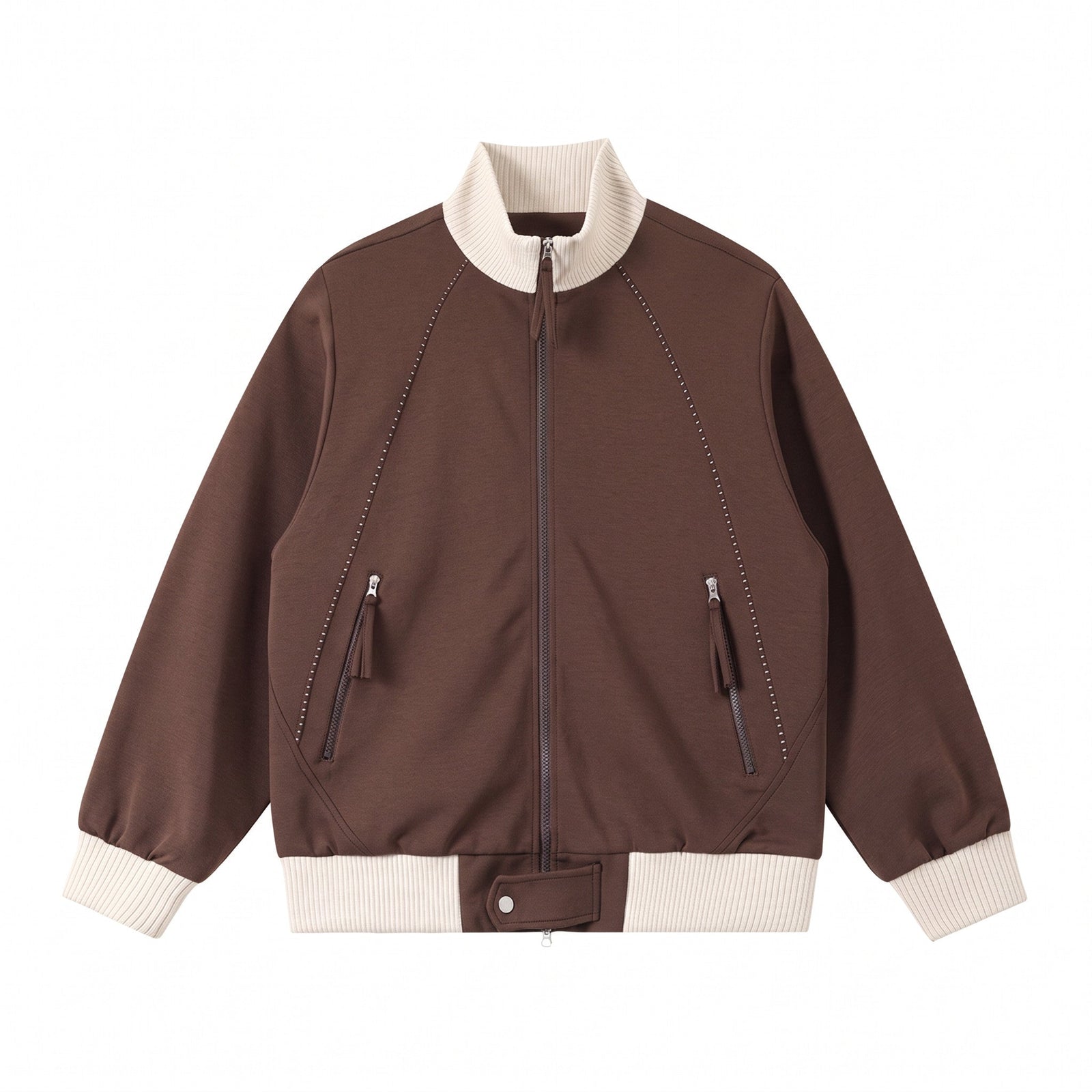 Contrast Ribbed-Trim Zip Jacket