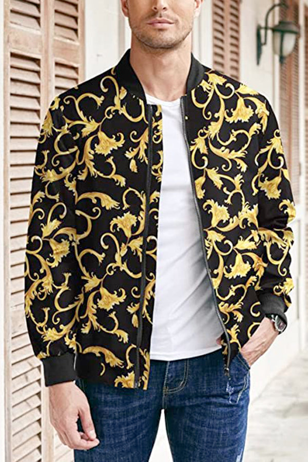 Gold Floral Bomber Jacket