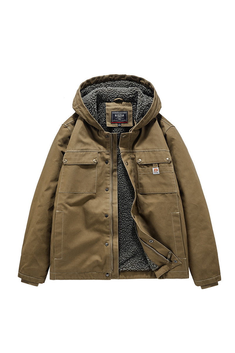 Relaxed Sherpa-Lined Hooded Utility Jacket