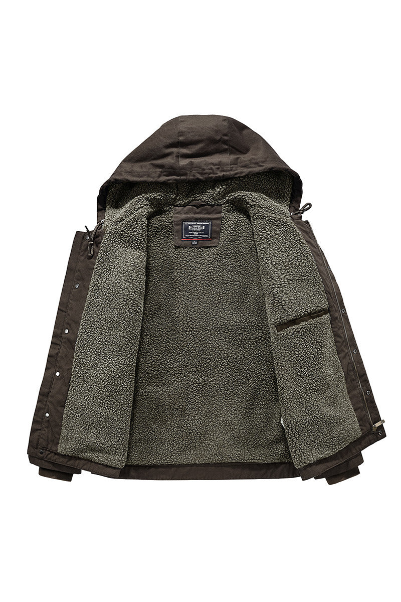 Relaxed Sherpa-Lined Hooded Utility Jacket